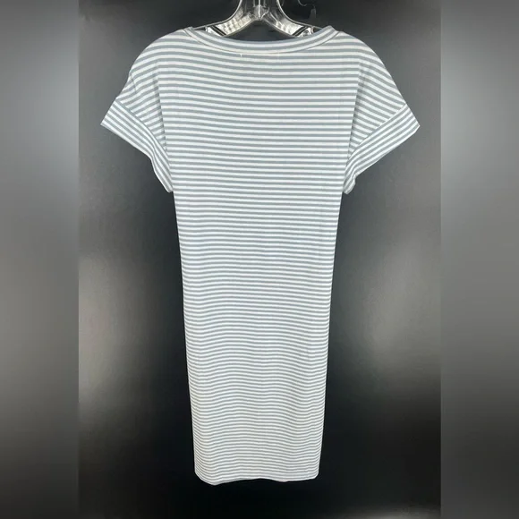 Merokeety blue and white tie waist striped short sleeve dress with pockets M - Picture 5 of 10